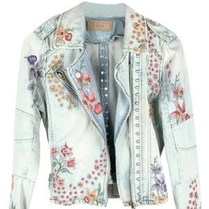 Blank NYC Floral Embroidered Studded Jean Jacket